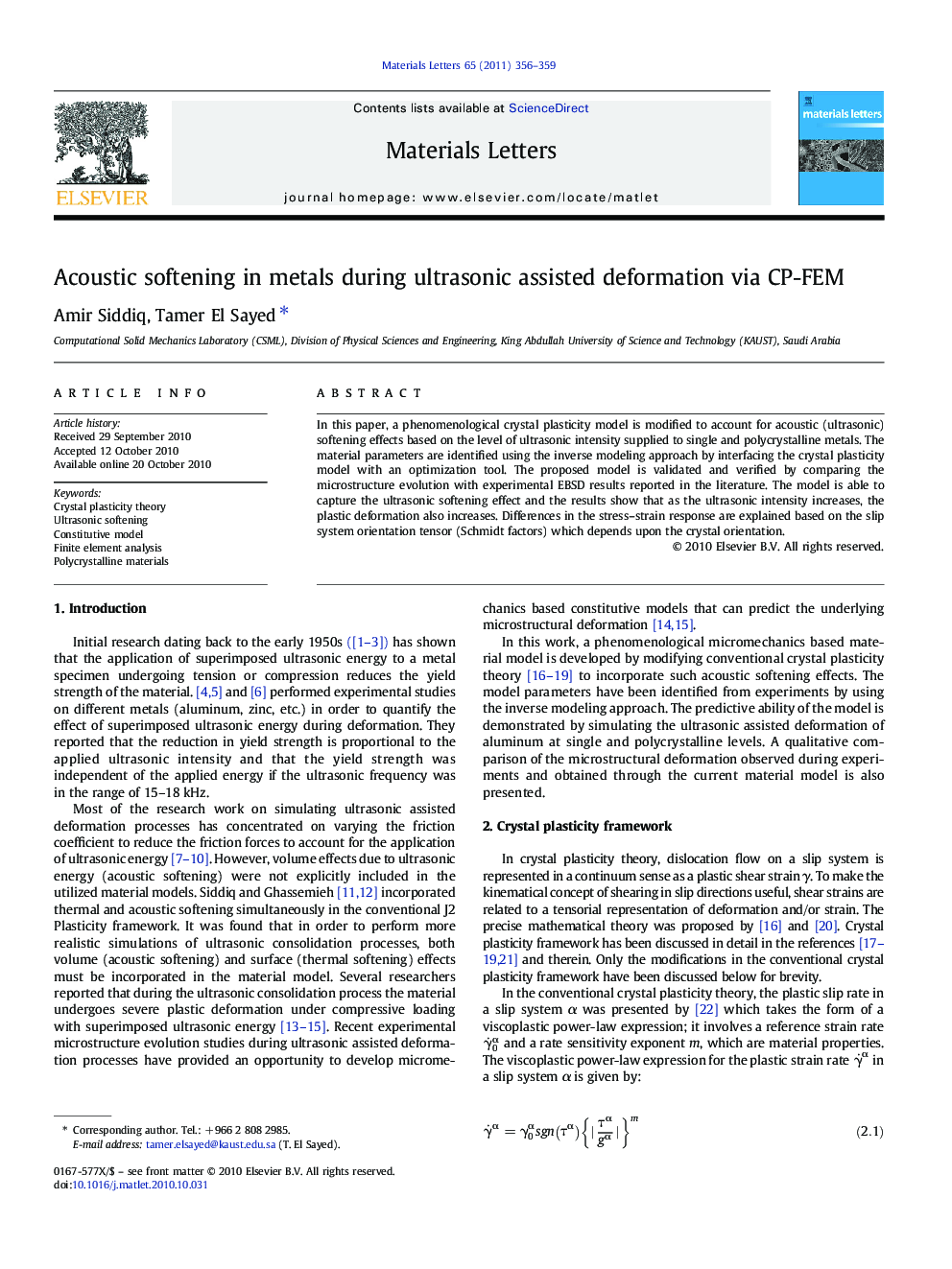 Acoustic softening in metals during ultrasonic assisted deformation via CP-FEM