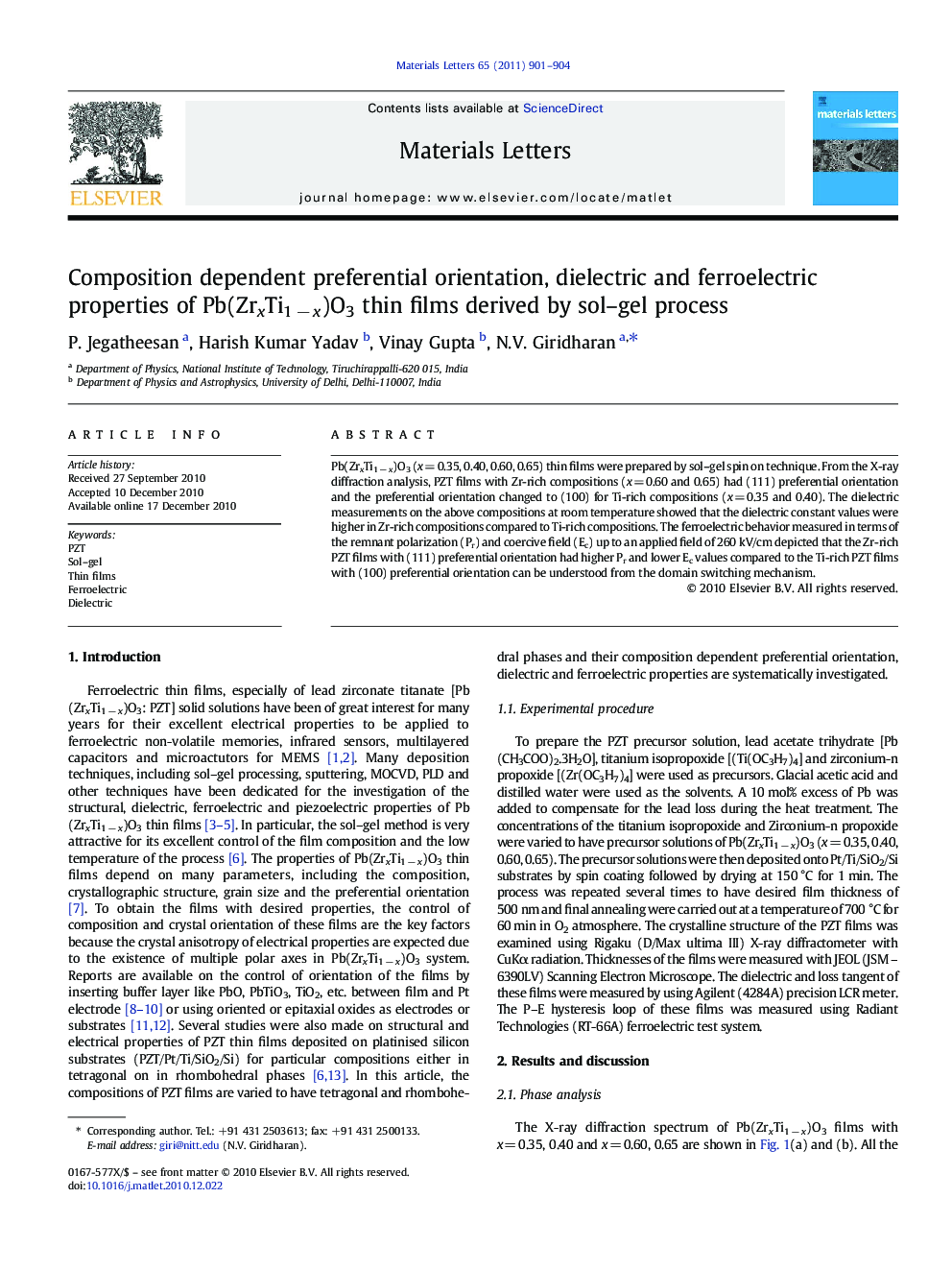 Composition dependent preferential orientation, dielectric and ferroelectric properties of Pb(ZrxTi1 − x)O3 thin films derived by sol–gel process