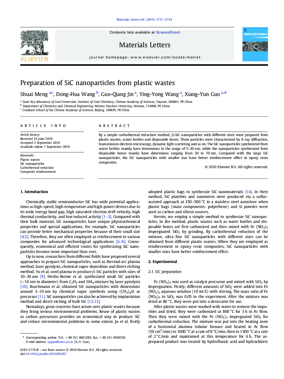 Preparation of SiC nanoparticles from plastic wastes