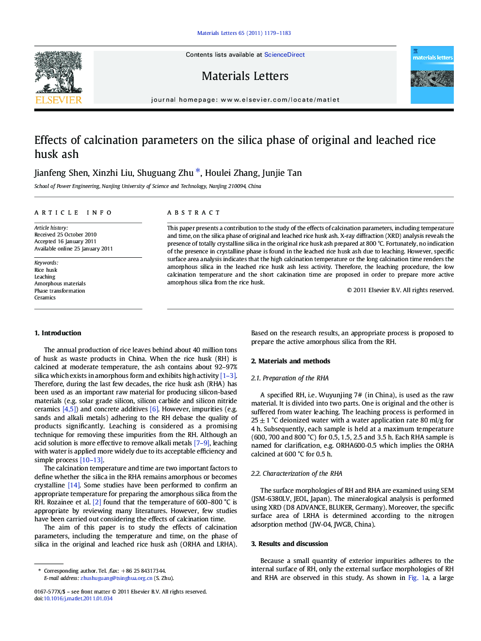 Effects of calcination parameters on the silica phase of original and leached rice husk ash