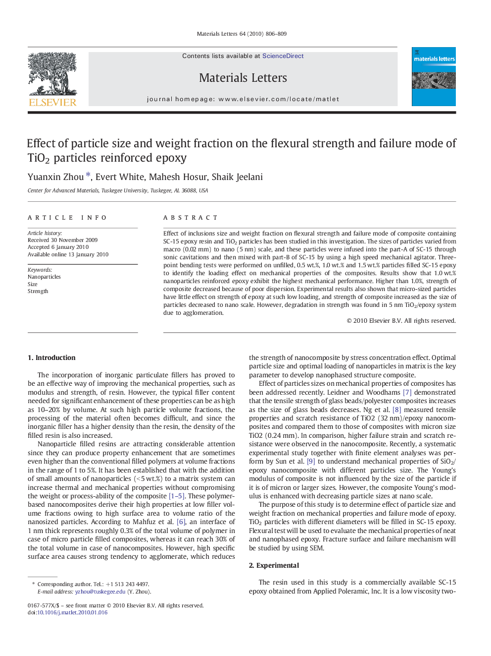Effect of particle size and weight fraction on the flexural strength and failure mode of TiO2 particles reinforced epoxy