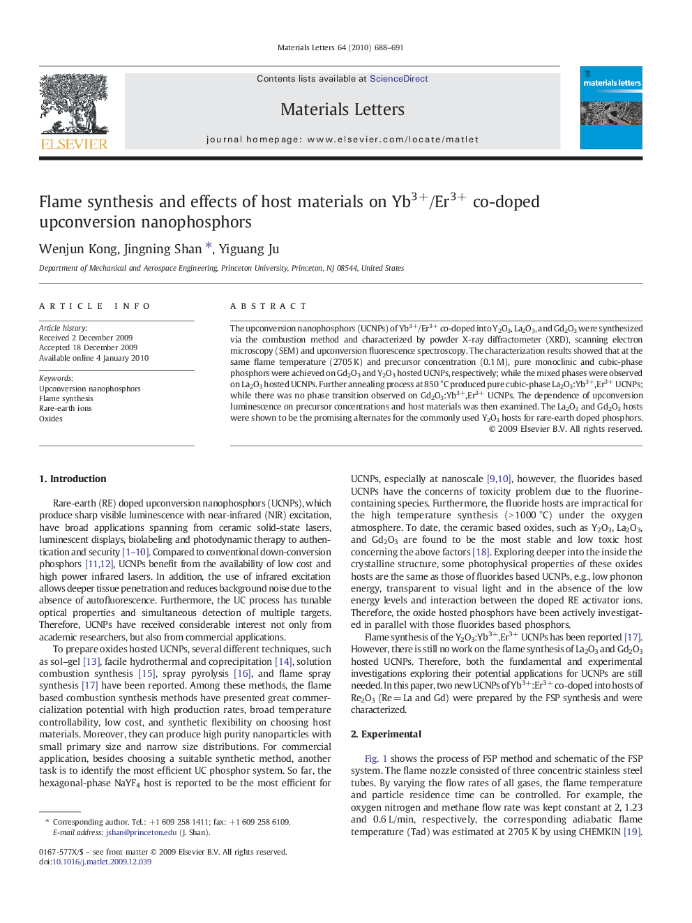 Flame synthesis and effects of host materials on Yb3+/Er3+ co-doped upconversion nanophosphors