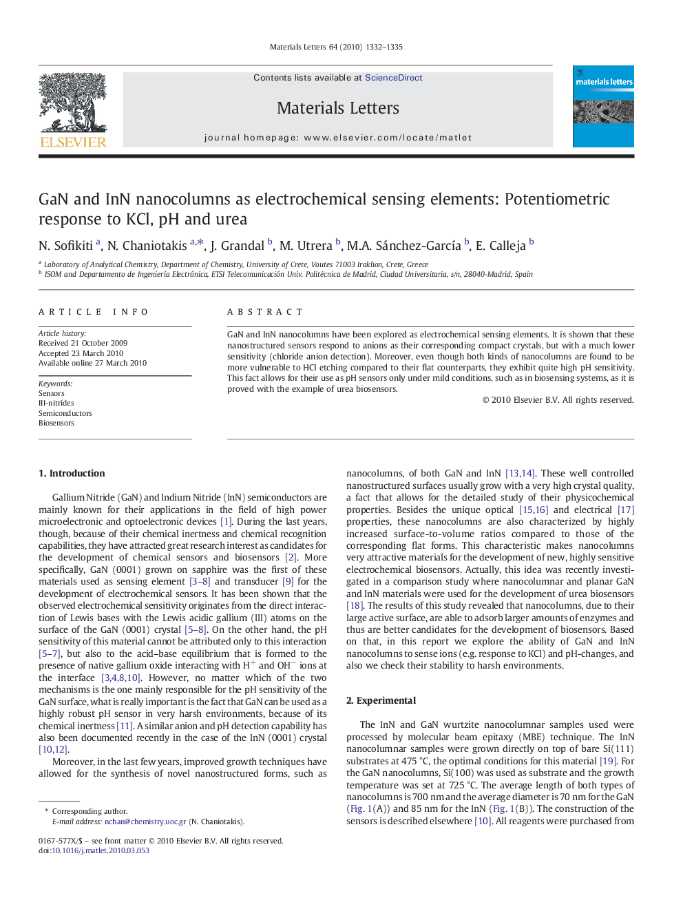 GaN and InN nanocolumns as electrochemical sensing elements: Potentiometric response to KCl, pH and urea