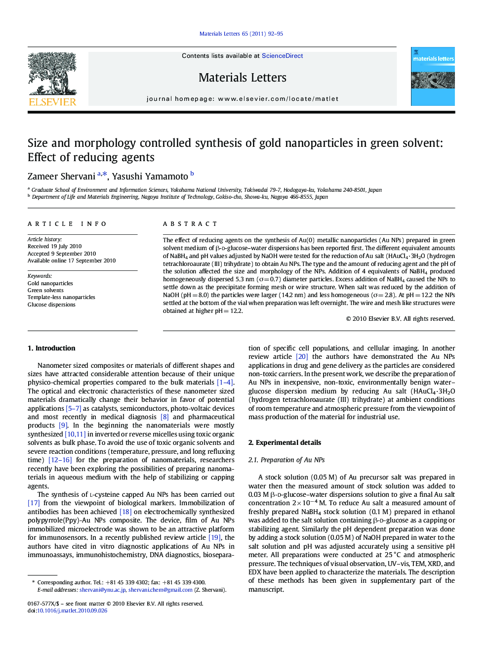 Size and morphology controlled synthesis of gold nanoparticles in green solvent: Effect of reducing agents