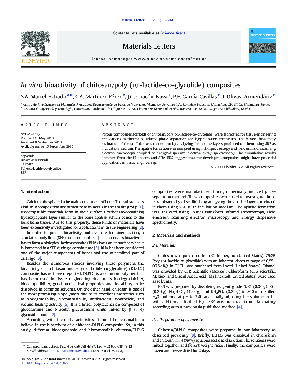 In vitro bioactivity of chitosan/poly (d,l-lactide-co-glycolide) composites