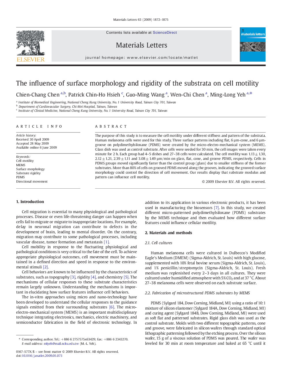 The influence of surface morphology and rigidity of the substrata on cell motility