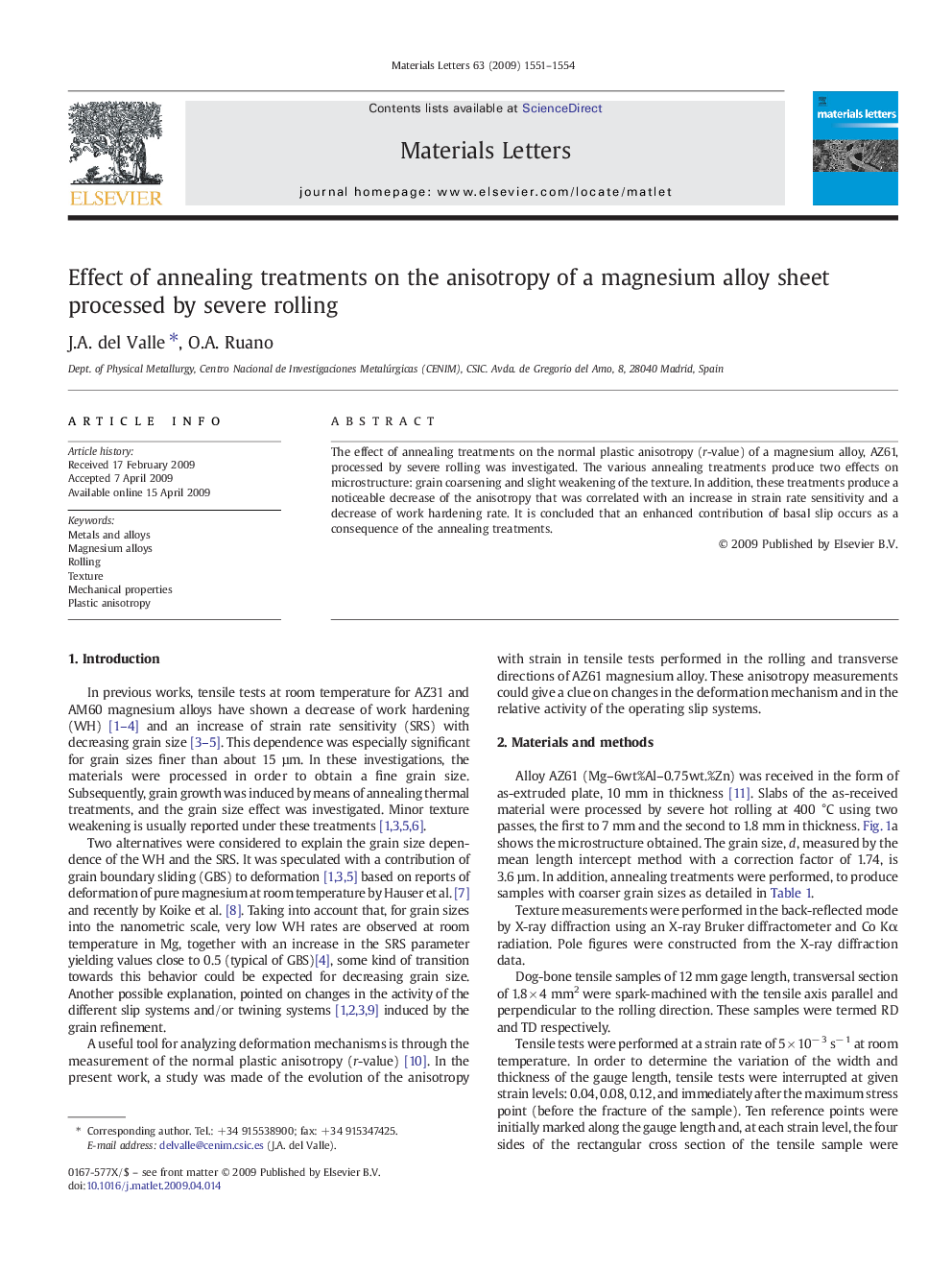 Effect of annealing treatments on the anisotropy of a magnesium alloy sheet processed by severe rolling