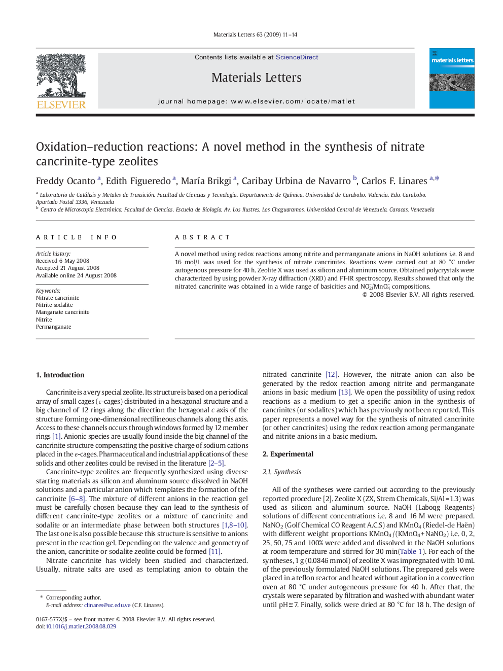 Oxidation–reduction reactions: A novel method in the synthesis of nitrate cancrinite-type zeolites