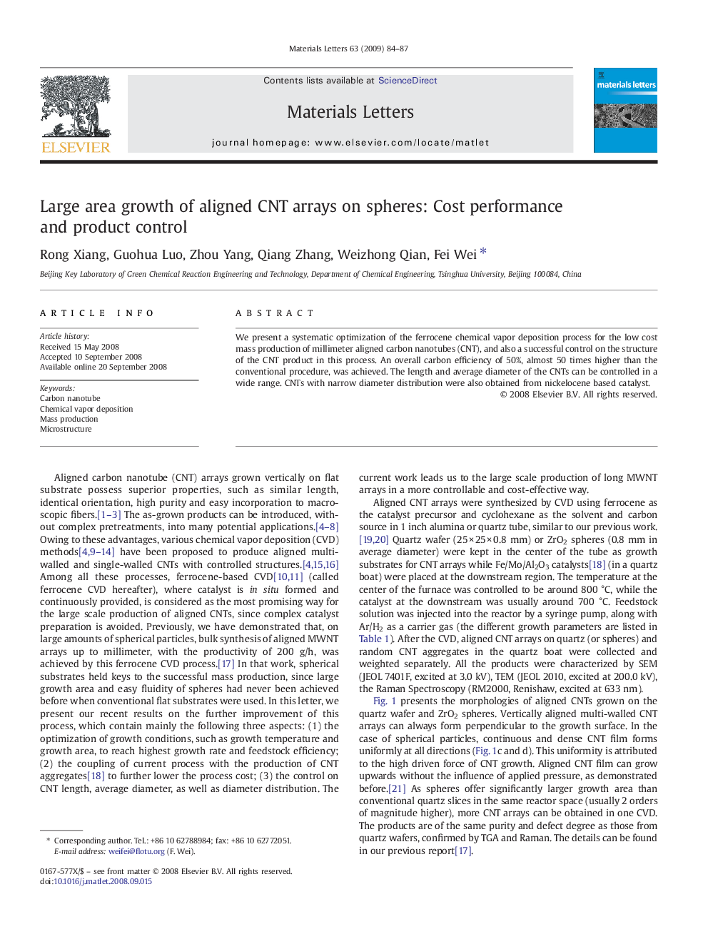 Large area growth of aligned CNT arrays on spheres: Cost performance and product control