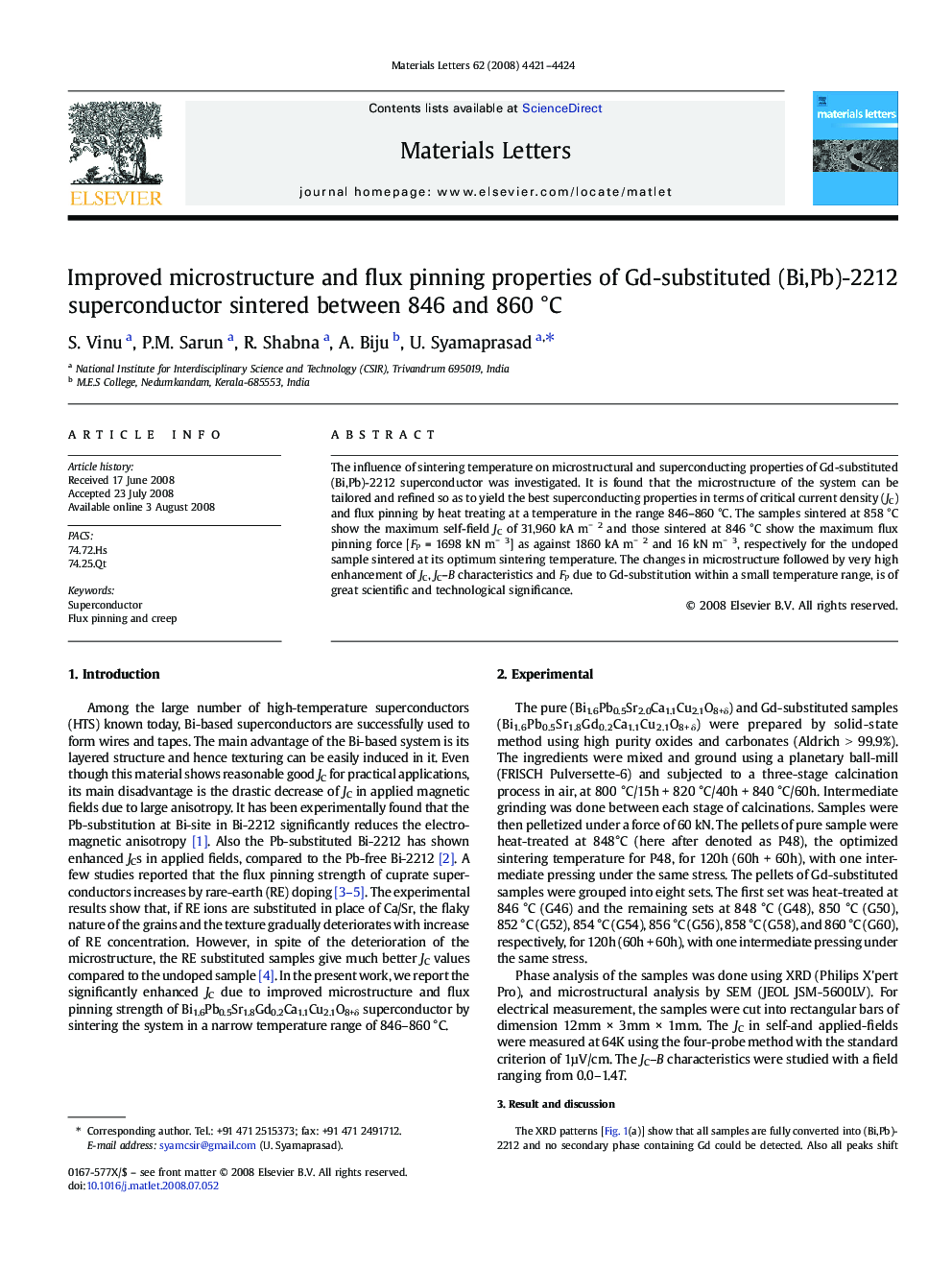 Improved microstructure and flux pinning properties of Gd-substituted (Bi,Pb)-2212 superconductor sintered between 846 and 860 °C