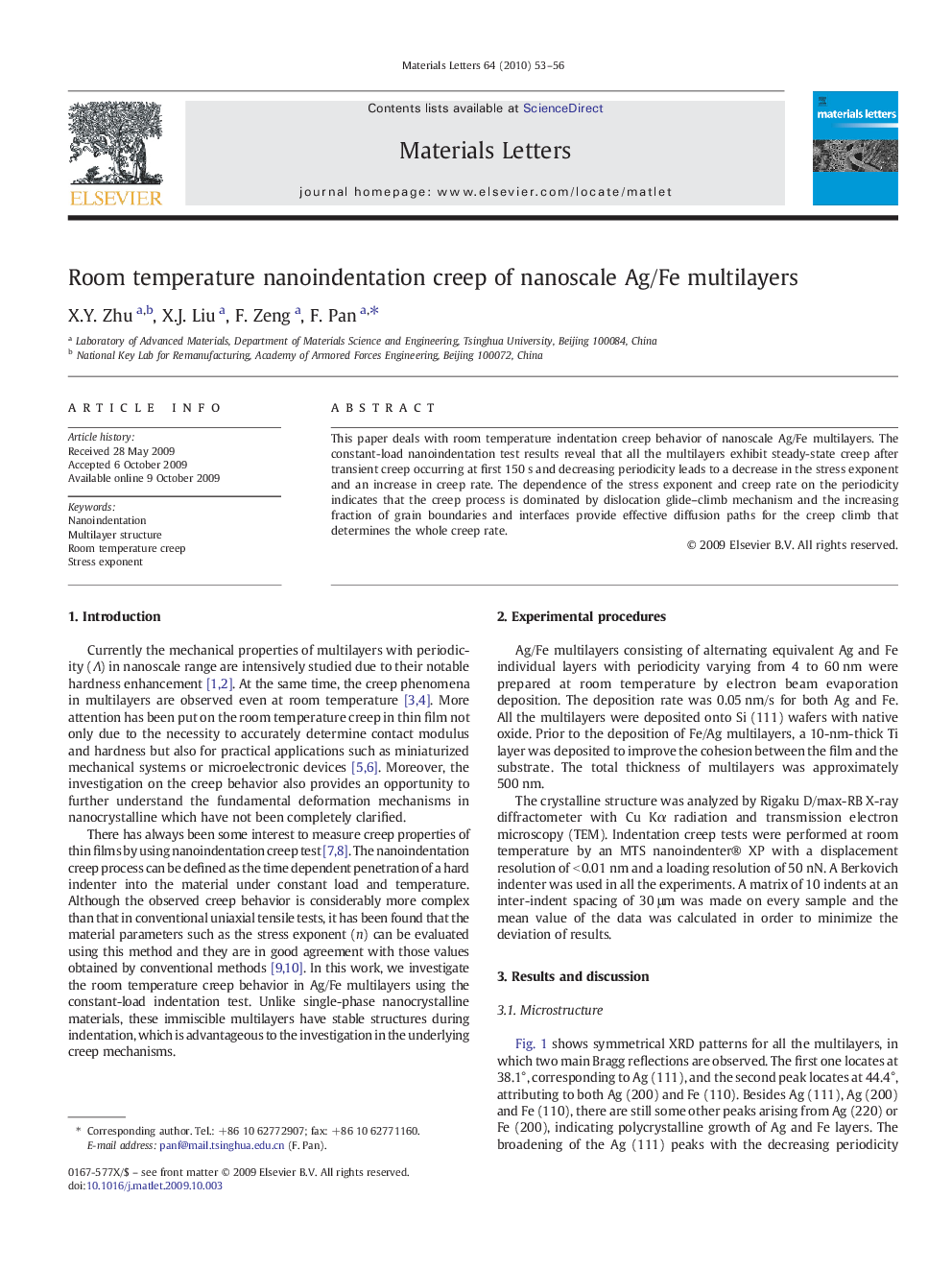 Room temperature nanoindentation creep of nanoscale Ag/Fe multilayers