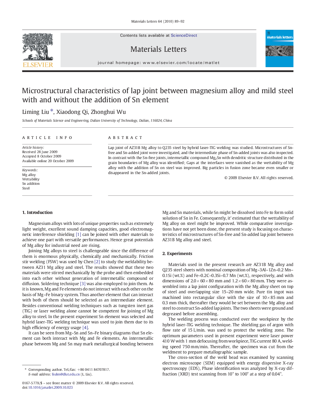 Microstructural characteristics of lap joint between magnesium alloy and mild steel with and without the addition of Sn element