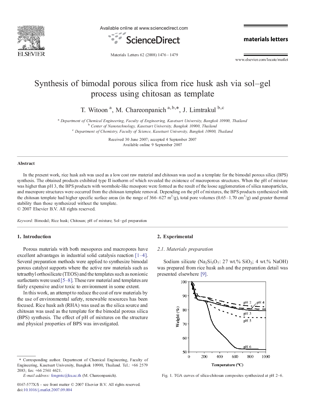 Synthesis of bimodal porous silica from rice husk ash via sol–gel process using chitosan as template