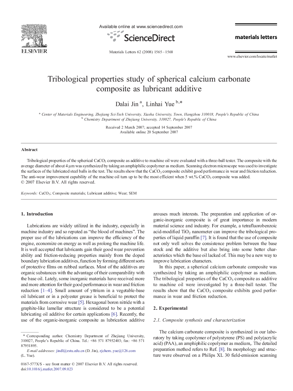 Tribological properties study of spherical calcium carbonate composite as lubricant additive