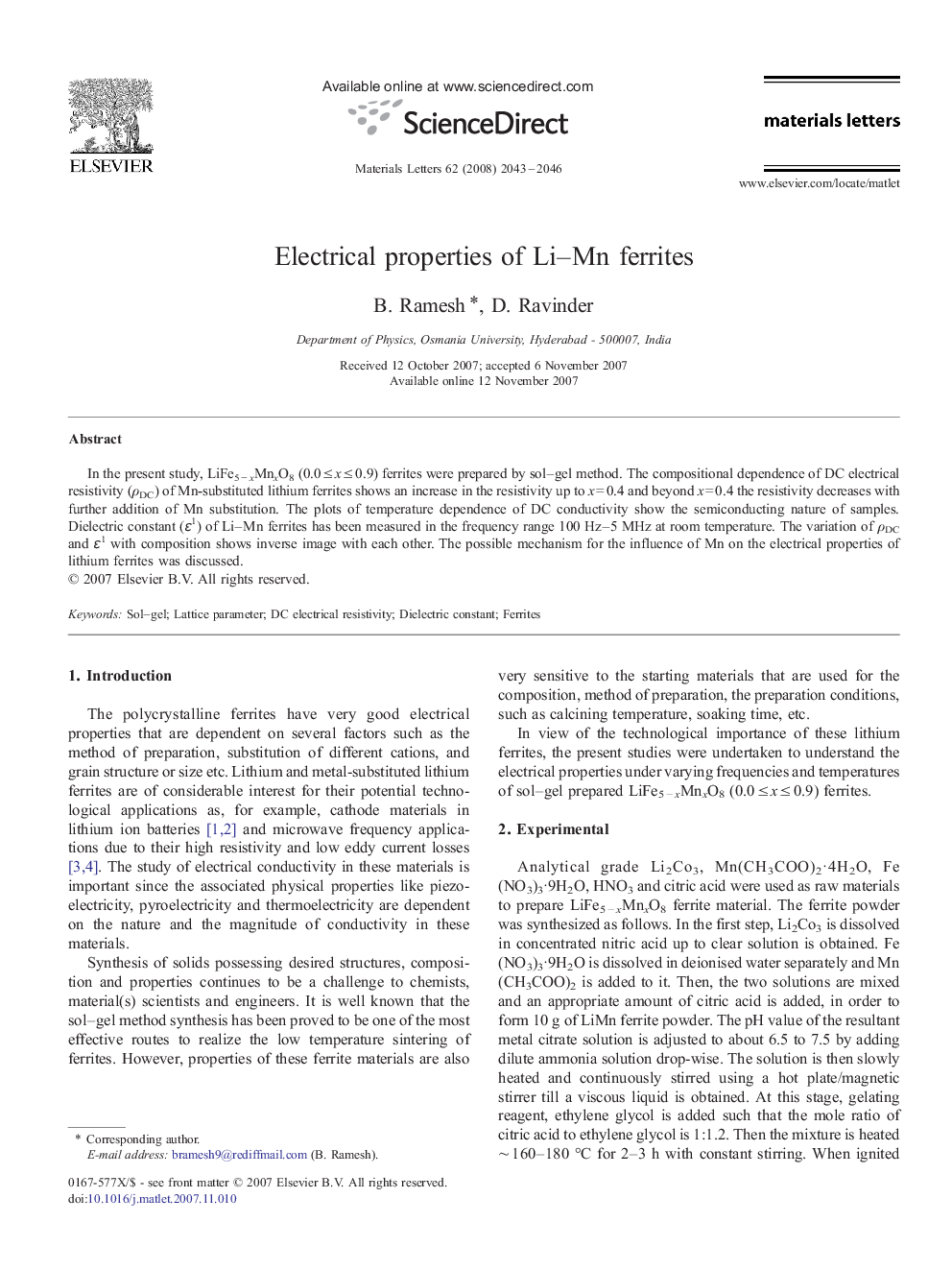 Electrical properties of Li–Mn ferrites