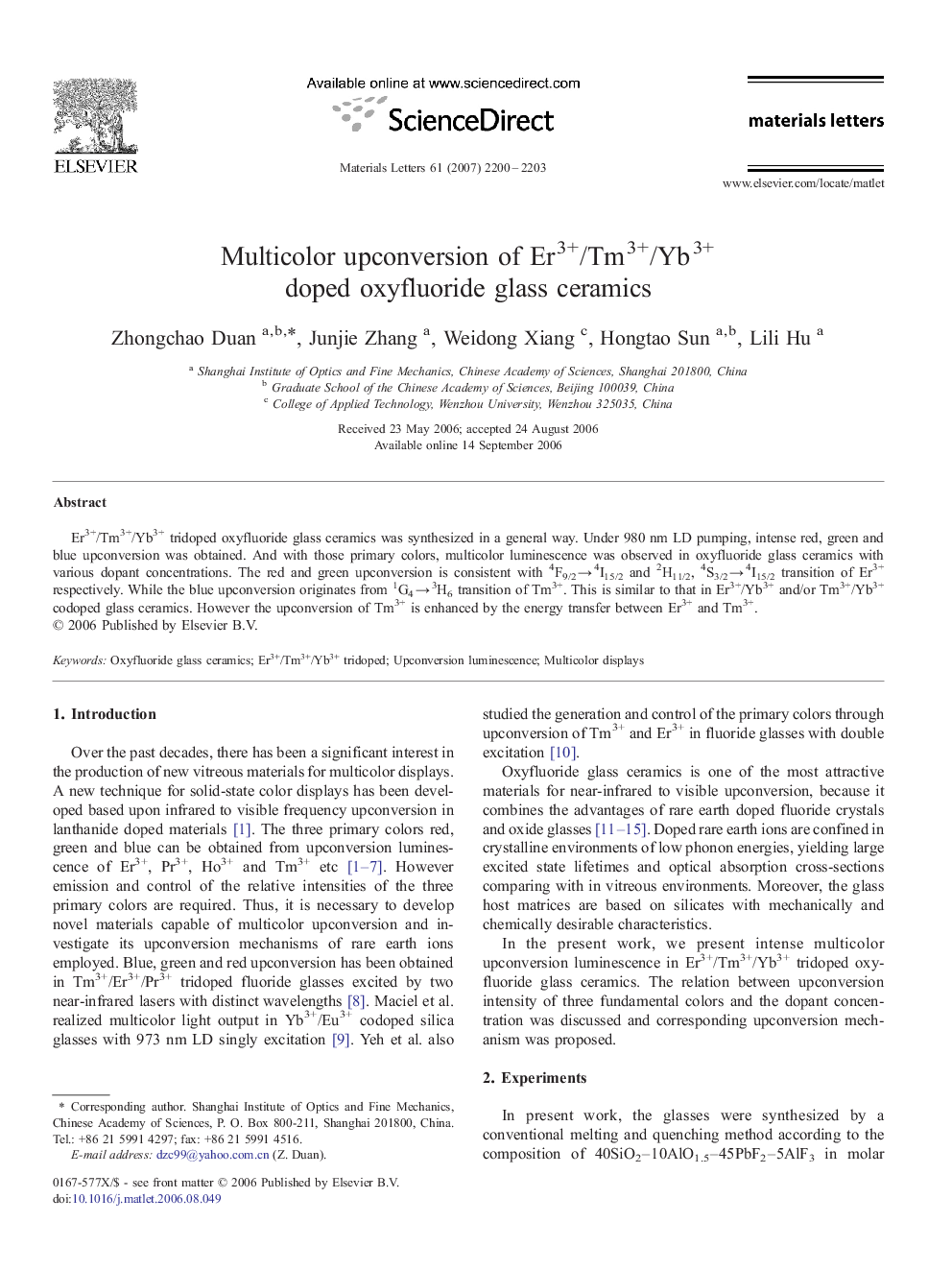 Multicolor upconversion of Er3+/Tm3+/Yb3+ doped oxyfluoride glass ceramics