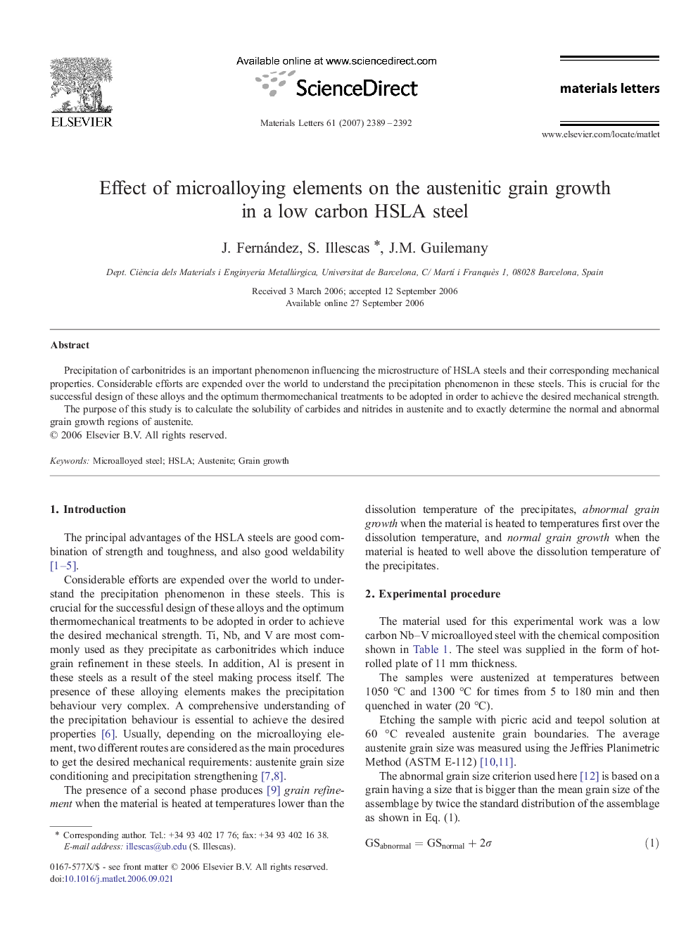 Effect of microalloying elements on the austenitic grain growth in a low carbon HSLA steel