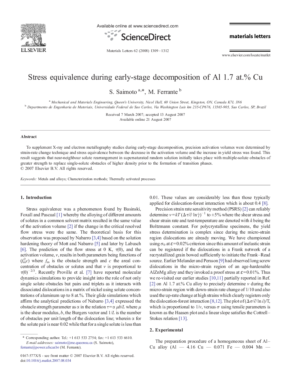 Stress equivalence during early-stage decomposition of Al 1.7 at.% Cu