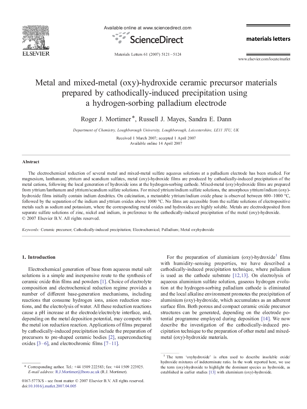 Metal and mixed-metal (oxy)-hydroxide ceramic precursor materials prepared by cathodically-induced precipitation using a hydrogen-sorbing palladium electrode