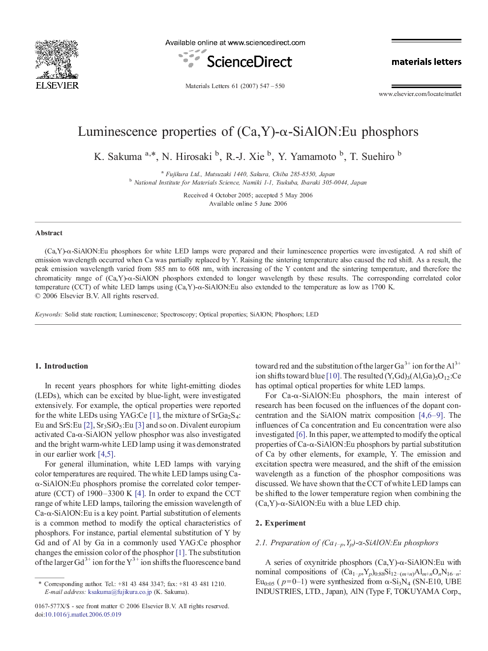 Luminescence properties of (Ca,Y)-α-SiAlON:Eu phosphors