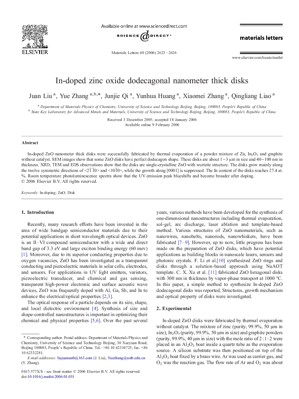 In-doped zinc oxide dodecagonal nanometer thick disks