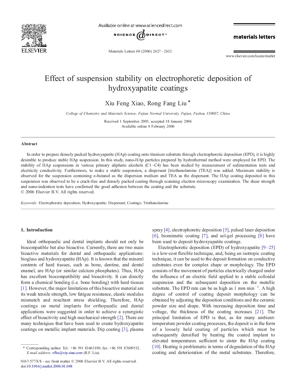 Effect of suspension stability on electrophoretic deposition of hydroxyapatite coatings