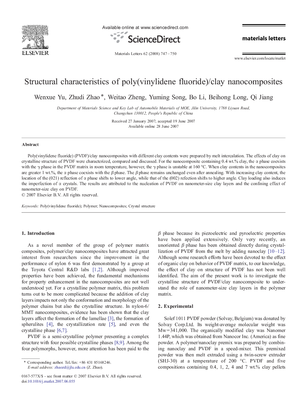 Structural characteristics of poly(vinylidene fluoride)/clay nanocomposites