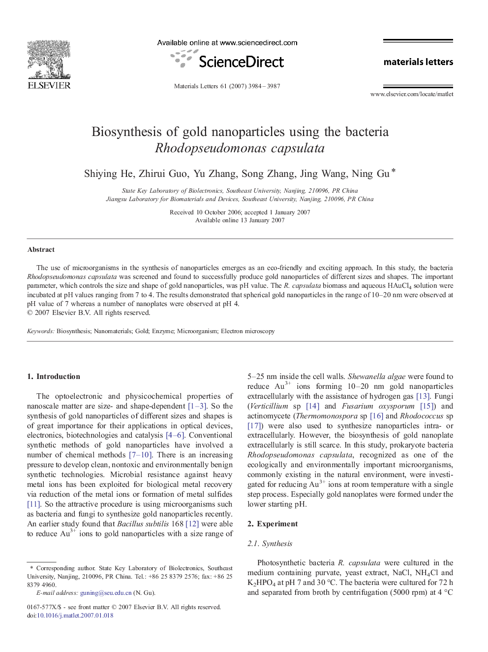 Biosynthesis of gold nanoparticles using the bacteria Rhodopseudomonas capsulata