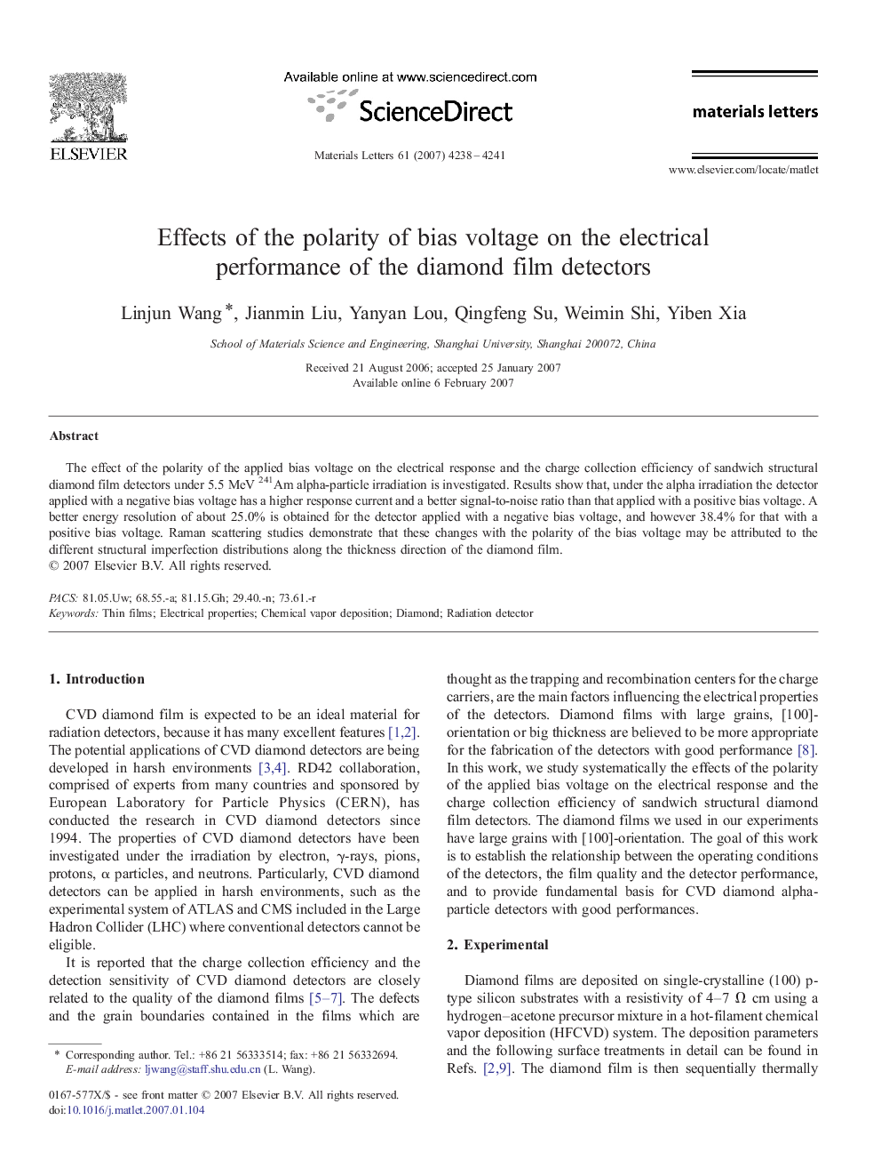 Effects of the polarity of bias voltage on the electrical performance of the diamond film detectors