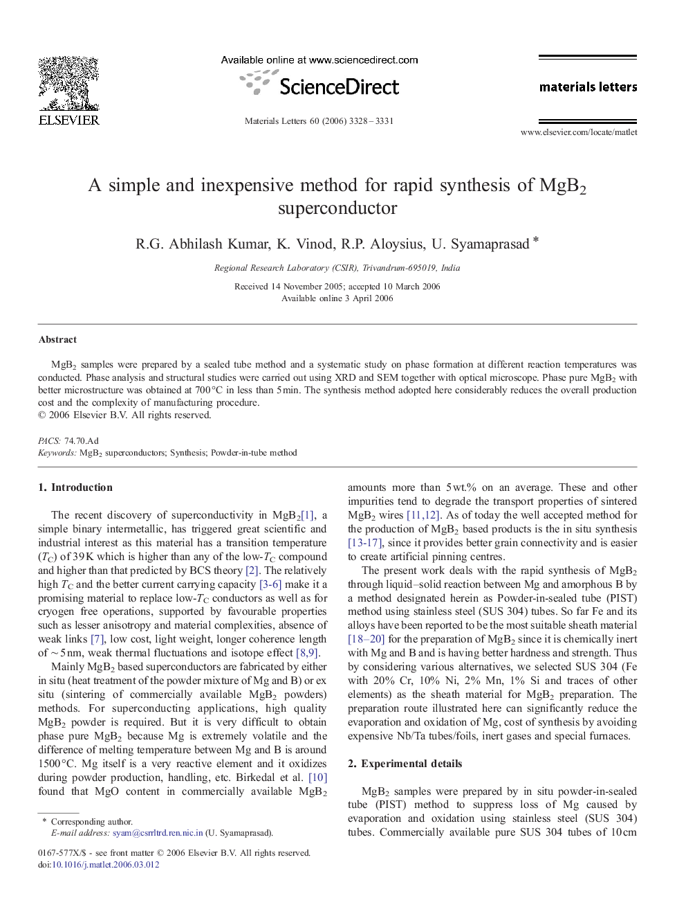 A simple and inexpensive method for rapid synthesis of MgB2 superconductor