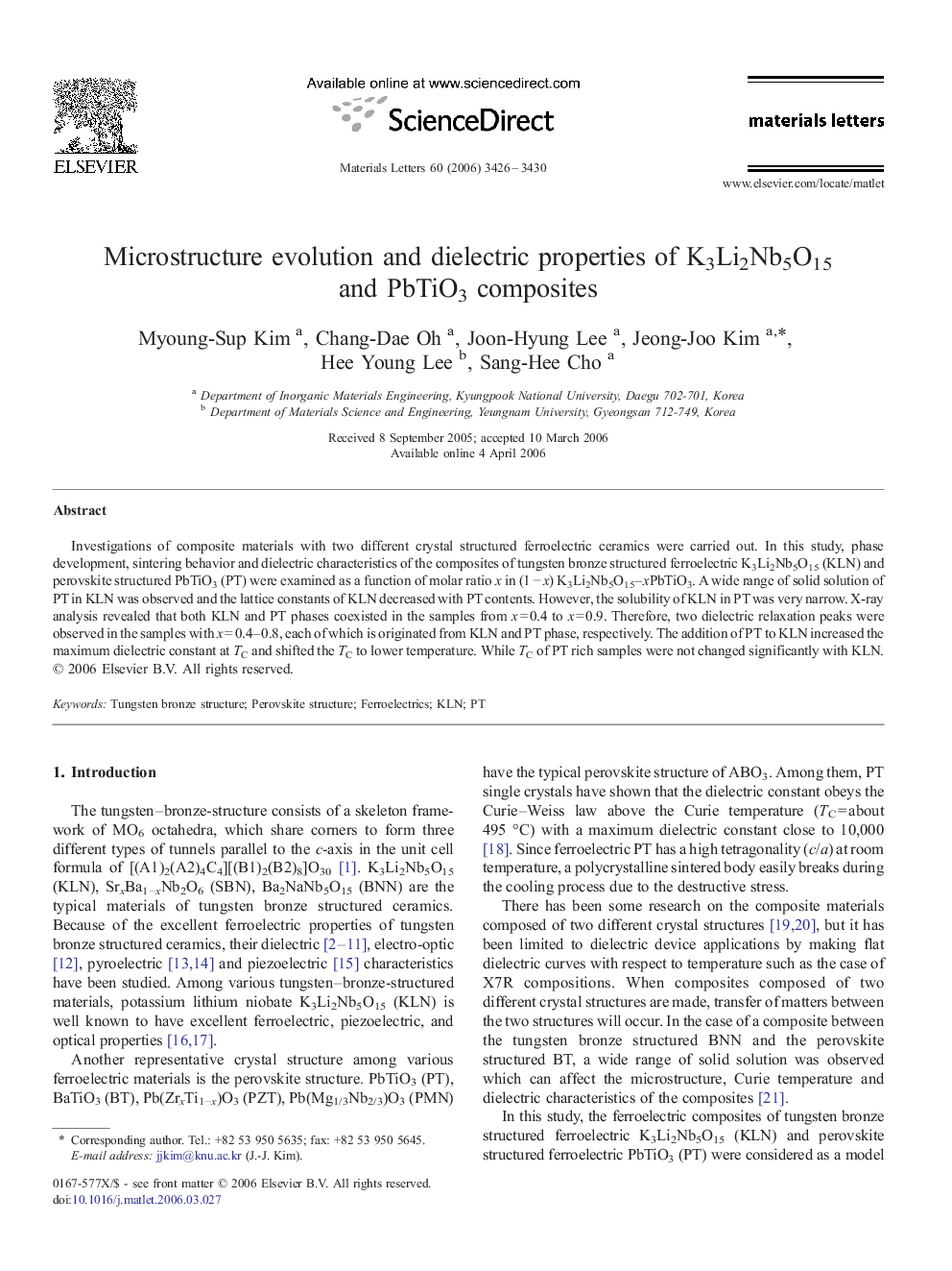 Microstructure evolution and dielectric properties of K3Li2Nb5O15 and PbTiO3 composites