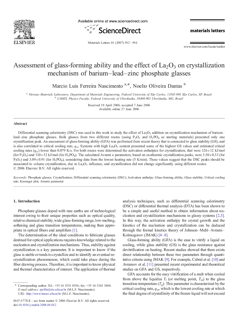 Assessment of glass-forming ability and the effect of La2O3 on crystallization mechanism of barium–lead–zinc phosphate glasses