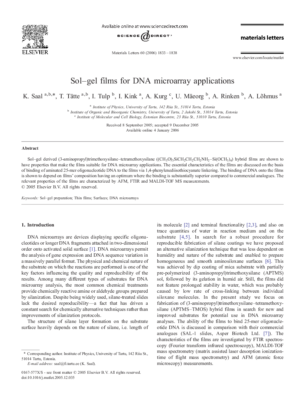 Sol–gel films for DNA microarray applications