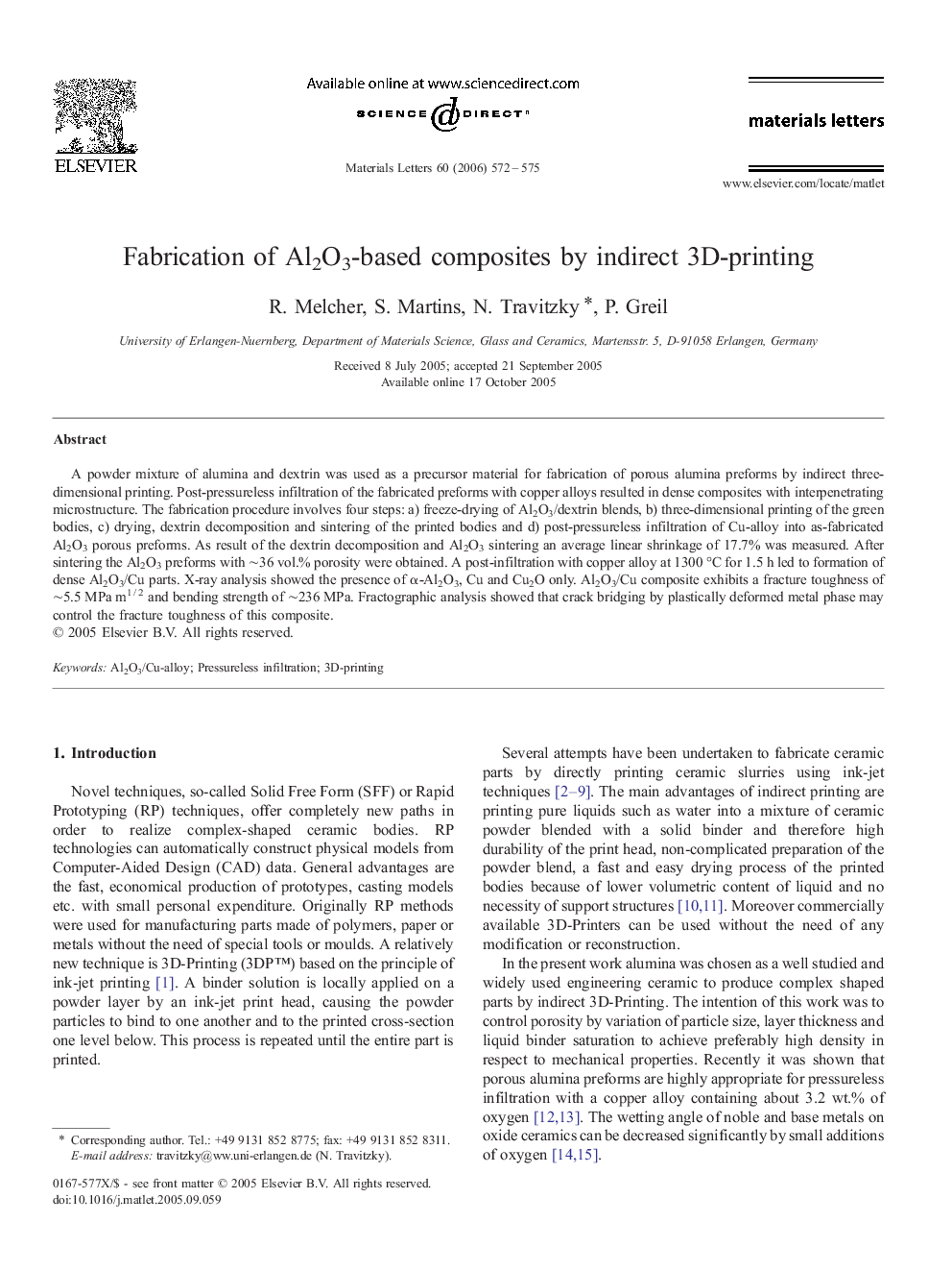 Fabrication of Al2O3-based composites by indirect 3D-printing