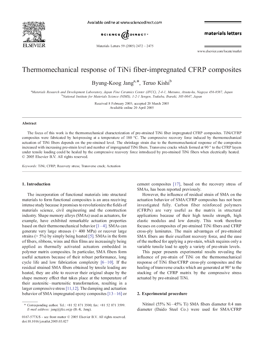 Thermomechanical response of TiNi fiber-impregnated CFRP composites