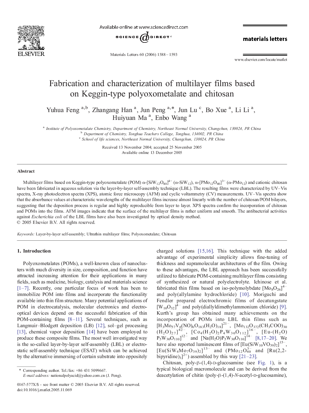 Fabrication and characterization of multilayer films based on Keggin-type polyoxometalate and chitosan