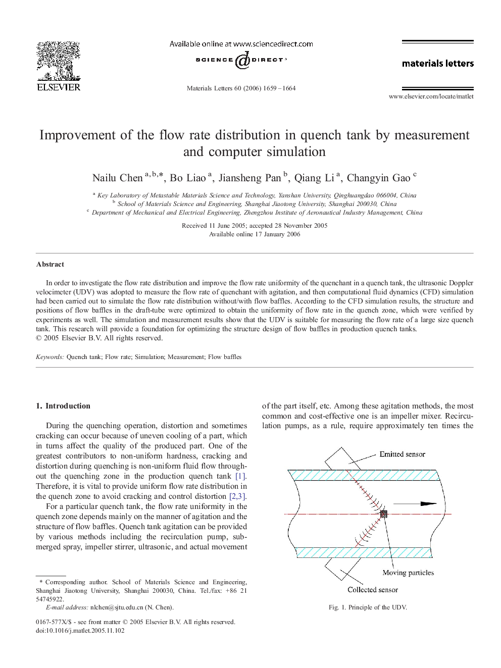 Improvement of the flow rate distribution in quench tank by measurement and computer simulation