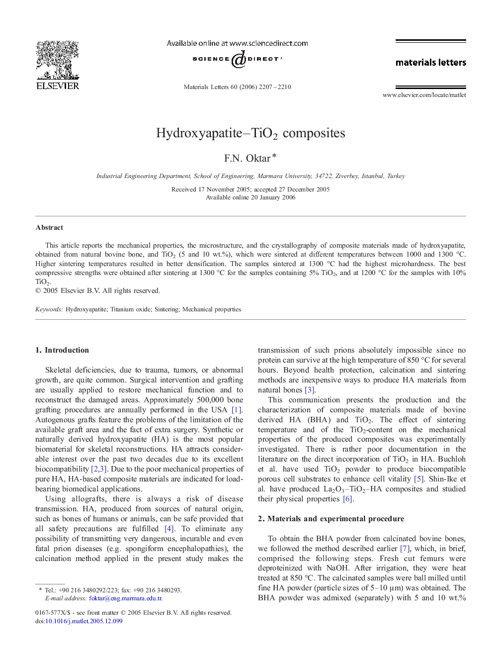 Hydroxyapatite–TiO2 composites