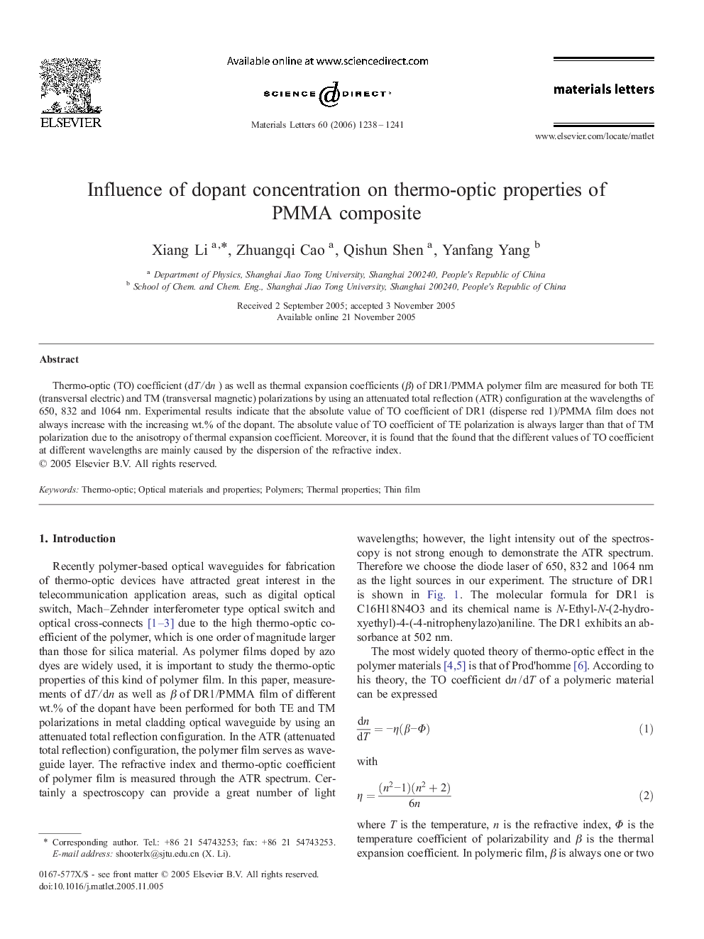 Influence of dopant concentration on thermo-optic properties of PMMA composite