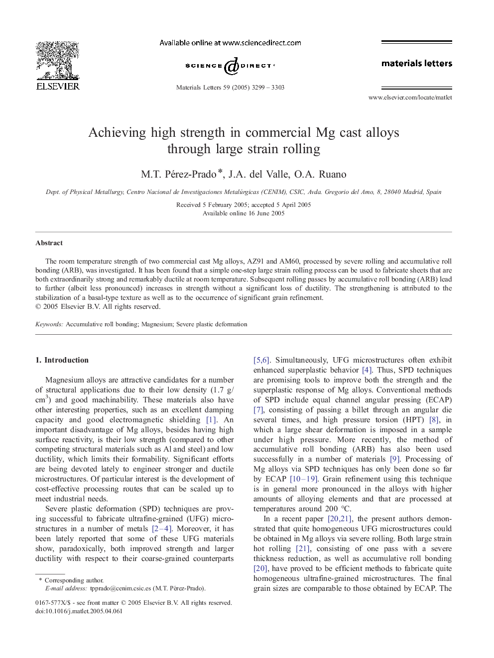 Achieving high strength in commercial Mg cast alloys through large strain rolling