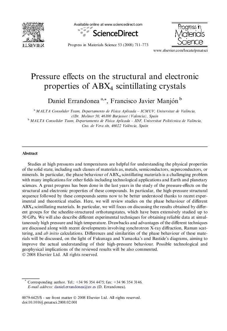 Pressure effects on the structural and electronic properties of ABX4 scintillating crystals