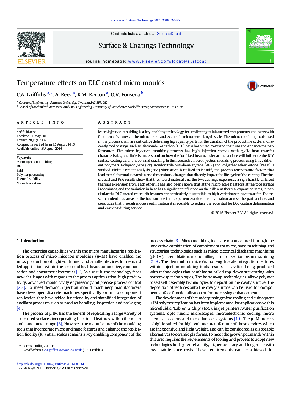 Temperature effects on DLC coated micro moulds