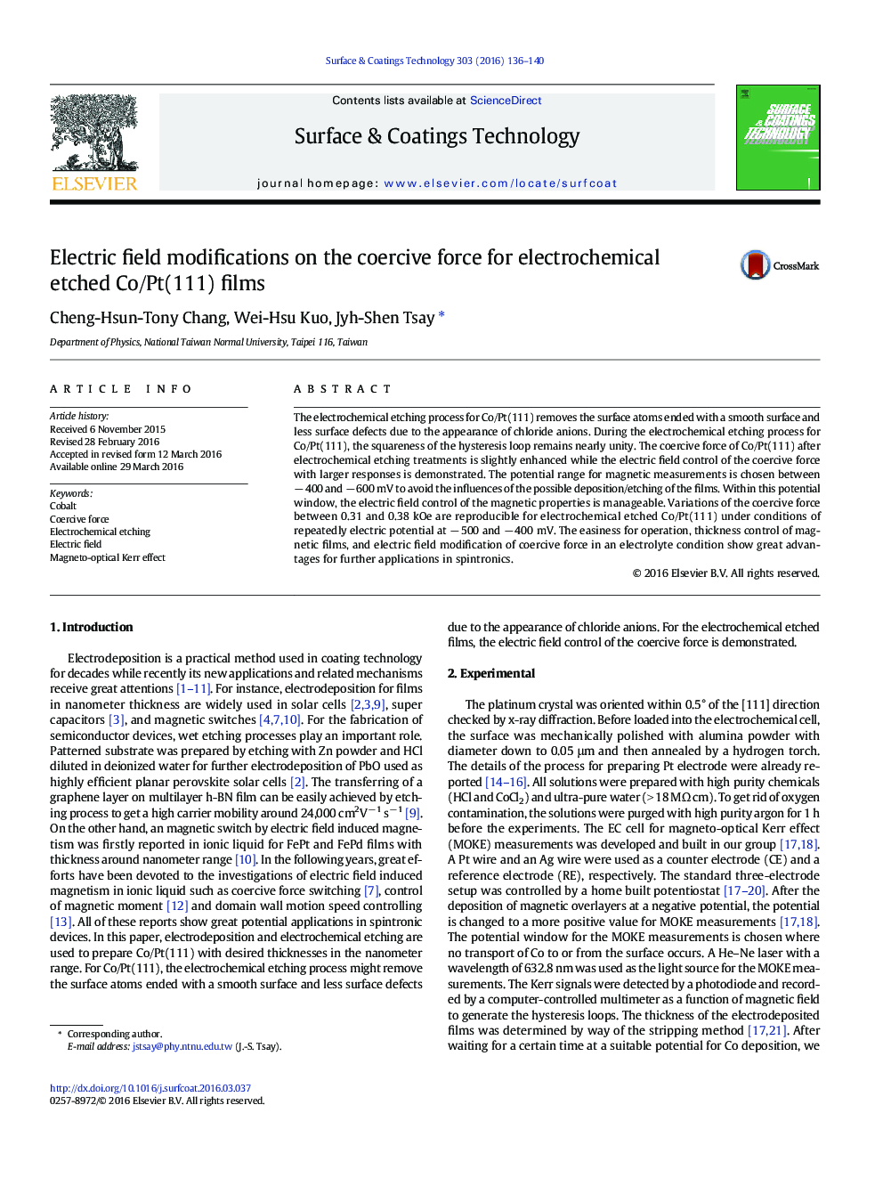 Electric field modifications on the coercive force for electrochemical etched Co/Pt(111) films