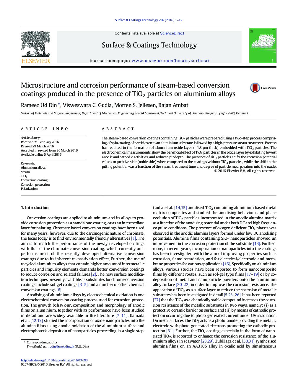 Microstructure and corrosion performance of steam-based conversion coatings produced in the presence of TiO2 particles on aluminium alloys