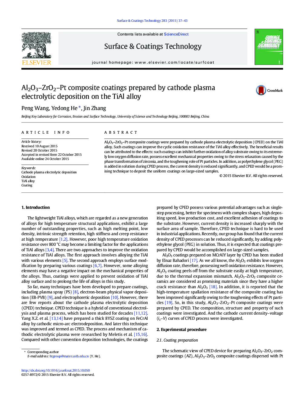 Al2O3–ZrO2–Pt composite coatings prepared by cathode plasma electrolytic deposition on the TiAl alloy