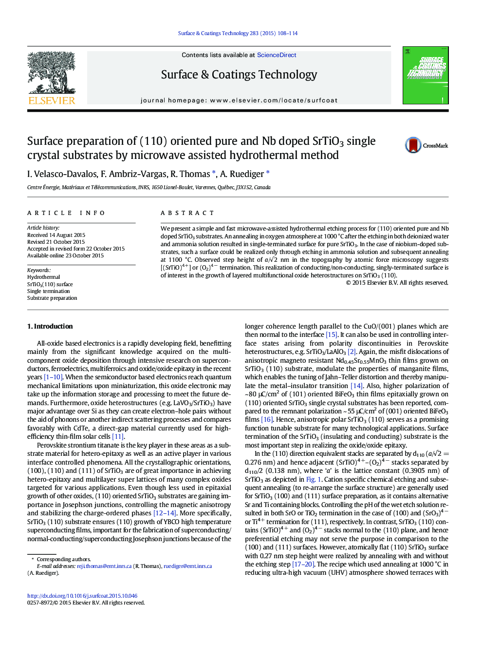 Surface preparation of (110) oriented pure and Nb doped SrTiO3 single crystal substrates by microwave assisted hydrothermal method