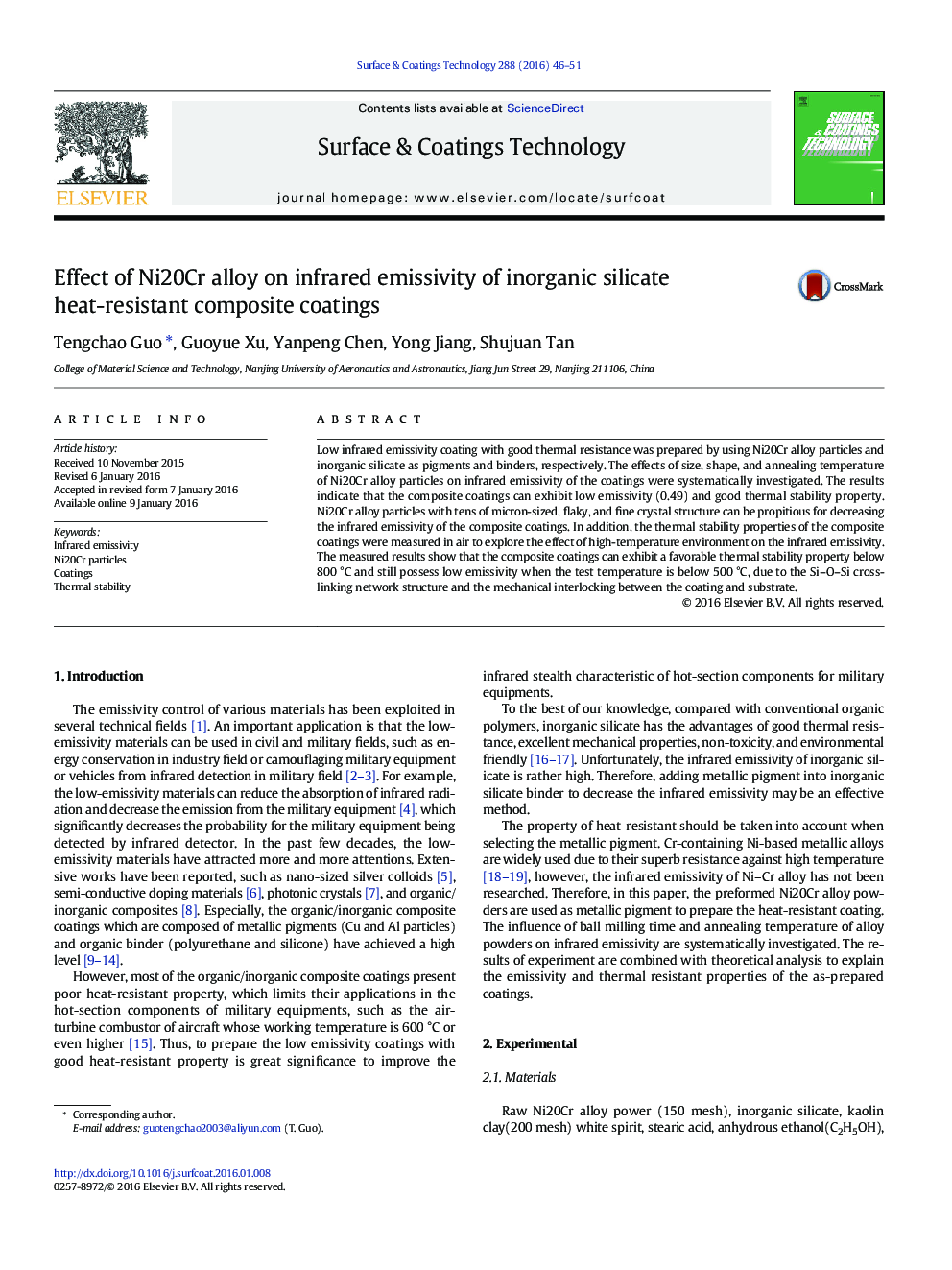 Effect of Ni20Cr alloy on infrared emissivity of inorganic silicate heat-resistant composite coatings