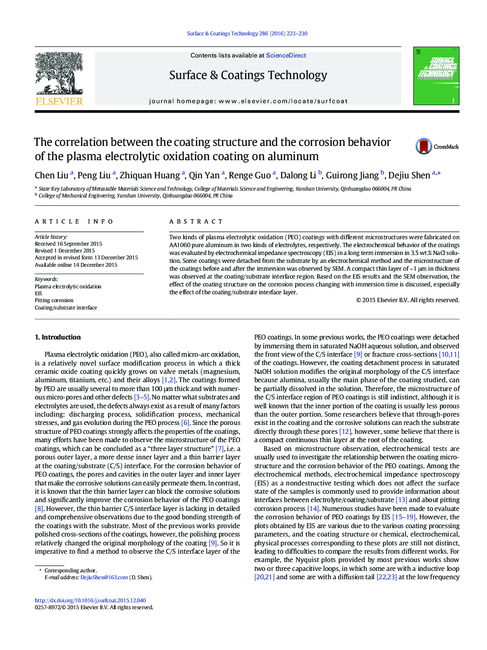 The correlation between the coating structure and the corrosion behavior of the plasma electrolytic oxidation coating on aluminum