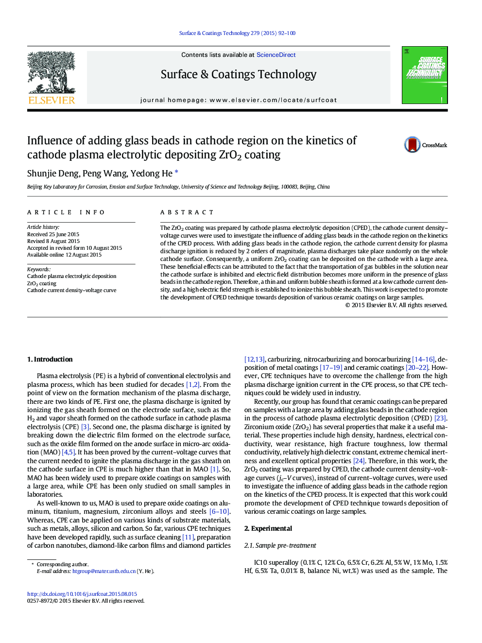 Influence of adding glass beads in cathode region on the kinetics of cathode plasma electrolytic depositing ZrO2 coating