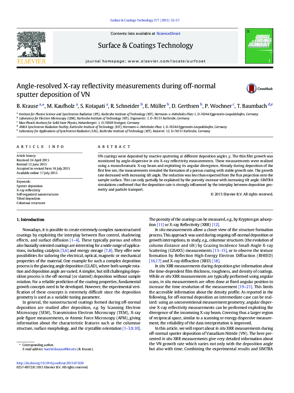 Angle-resolved X-ray reflectivity measurements during off-normal sputter deposition of VN